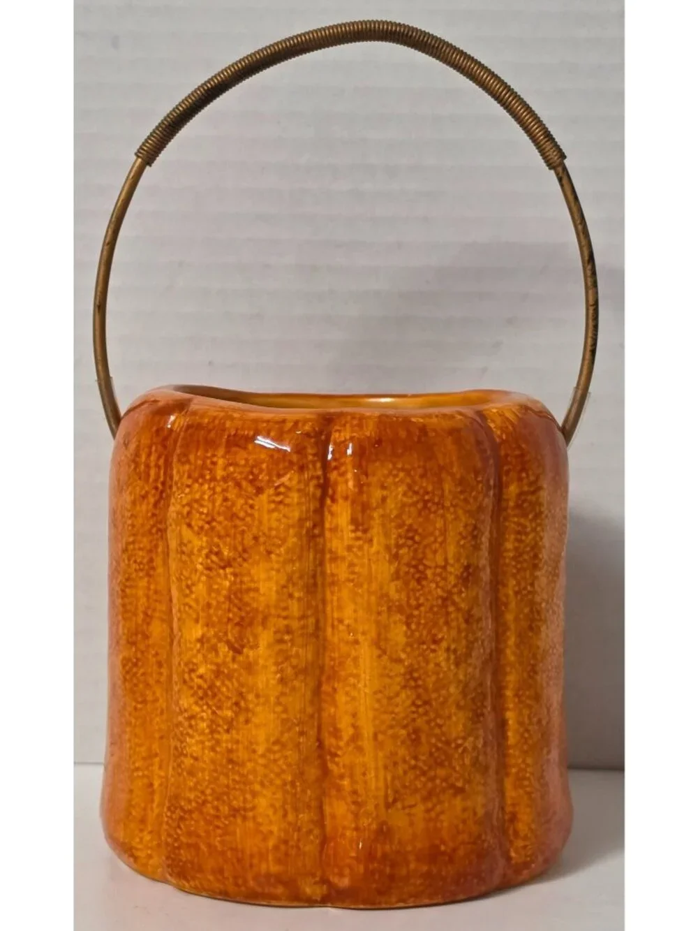 Russ Berrie Jack O Lantern Pumpkin Candle Holder Ceramic Halloween 26652